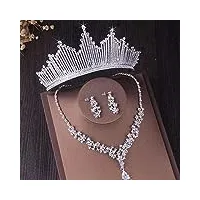 rwraps couronnes de cheveux pour femmes luxe couleur argent cristal ensemble de bijoux de mariée mariage cubique zircon couronne diadèmes boucles d'oreilles necklac