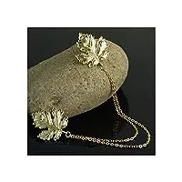 cardigan clips vintage feuille fleur forme cardigan clip pin revers avec chaîne gland châle pull clips broche femmes blouse chemise col clip (couleur : or) (or)