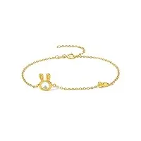 zhou liu fu bracelet en or 18kt pour femmes, bracelet de breloques en or 18k, bracelet lucky rabbit avec diamant, bracelet à maillons en or jaune pour les adolescentes, les filles et les amies.