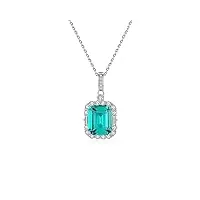 bellitia jewelry collier pour femmes collier avec pendentif emeraude simulée vert & zircon cubique en argent 925, collier chaine cadeau d'anniversaire, bijoux longueur 45 cm