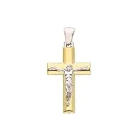 generico pendentif croix en or jaune et blanc 18k, 750, avec jÉsu, arroronde, longueur 29 mm., 29 mm, or, pas de gemme