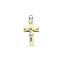 generico pendentif croix en or jaune et blanc 18k, 750, avec jÉsu, stylisÉ, Équipe, longueur 27 mm., 27 mm, or, pas de gemme