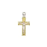 generico pendentif croix en or jaune et blanc 18k, 750, avec jÉsu, travÉ, ÉquipÉ, longueur 27 mm., 27 mm, or, pas de gemme