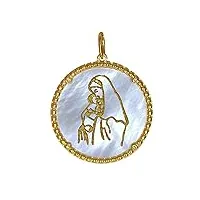 les poulettes bijoux - pendentif plaqué or médaille ronde en nacre vierge à l'enfant