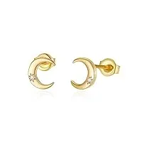 fancime boucles d'oreilles en or jaune 585 14 carats avec zircon pour femme et fille poids : 0,6 g dimensions : 6 x 1,2 x 6,9 mm