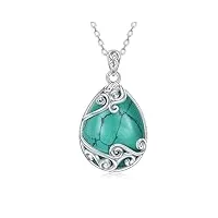 yafeini collier turquoise en argent sterling 925 avec pendentif en forme de larme en filigrane, bijoux turquoise pour femmes et filles (q-collier en filigrane turquoise)