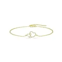 fancime bracelet avec pendentif double amour en or jaune 585 14 carats, charm cadeau bijoux pour femmes filles - longueur du bracelet : 17+3 cm