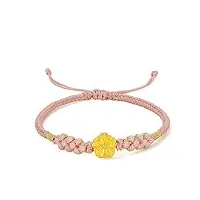 zhou liu fu bracelet en or massif 24ct pour femmes, bijoux en or pur, bracelet tressé rose ajustable pour mère et amie