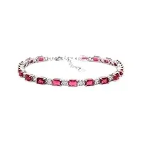 bracelet rivière réglable en argent avec rubis et diamant taille émeraude 7,86 carats, argent, rubis