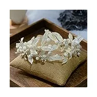 tonzn diadème de diamant fait à la main fleur et perles mariées feuilles couronnes bandeaux bandeaux de mariée accessoire de cheveux de mariage coiffure de bal