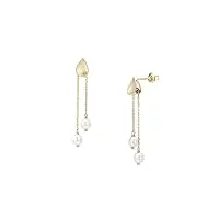 amdxd boucles d'oreilles pendantes en or jaune 18 carats pour femme, feuilles au 750, or jaune 18 carats, perle