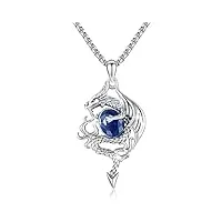 collier en argent sterling 925 avec pendentif dragon ailé avec cristal bleu roi - collier vintage - cadeau pour homme et femme, 35 * 23 * 6 mm, argent sterling