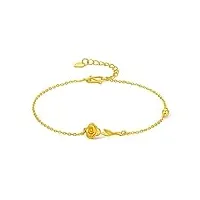 zhou liu fu bracelet en or massif 24ct pour femmes, bracelet en chaîne en or véritable bijoux d'or délicat bracelet en chaîne en or jaune avec fleur pour mère adolescente fille amie copule cadeaux