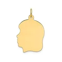 collier avec pendentif tête de fille en or 14 carats 17,5 mm - calibre 018 - gravure à gauche - bijoux pour femme, one size, métal, pas de gemme