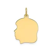 collier avec pendentif tête de fille en or 14 carats 15,7 mm - calibre 035 - gravure à gauche - bijou pour femme, one size, métal, pas de gemme