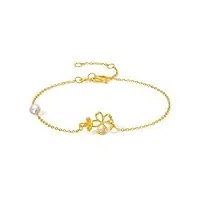 zhou liu fu bracelet en or massif 24ct pour femmes, bracelet en chaîne en or véritable bijoux d'or délicats bracelet de chaîne en or jaune avec perle pour mère adolescente fille copule cadeaux