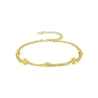 zhou liu fu bracelets en or massif 18 carats pour femmes, bijoux délicats en or pur véritable bracelet en chaîne de trèfle à quatre feuilles en or pour dames filles mère copines couple cadeaux