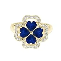 floral 4 mm forme de coeur bleu saphire gemme argent sterling 925 trèfle promesse anneau (or jaune, 27.5)