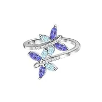 shine jewel bague papillon !! bague aigue-marine en forme de marquise et saphir bleu en or 9 carats (or blanc, 51)
