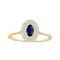 shine jewel pierre précieuse ovale saphir bleu 0,25 ct or jaune 9k double halo bague de fiançailles (or jaune, 19)