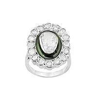 1,00 ctw naturel diamant polki vert Émail art déco forme ovale - argent sterling 925 plaqué platine - bague femme de mariée (25)