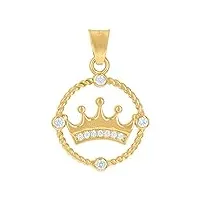 pendentif unisexe en or jaune 14 carats avec oxyde de zirconium cubique imitation diamant couronne mesure 24,8 x 17,2 mm de large bijoux cadeaux pour femme, métal