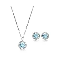 immobird parure bijoux boucles d'oreilles femme et collier argent 925 topaze bleue naturelle incrustée bijoux pour femme (topaze)