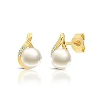 boucles d'oreilles en or jaune 9 carats (375/1000) perles de culture serties 6 diamants