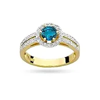 marko bague en or jaune pour femme avec topaze bleue londonienne 0,50 carats et diamants 0,20 carat, bague en or 14 carats (585) avec boîte | bague en or pour femme, métal précieux pierre précieuse,