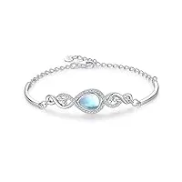 bracelet argent 925 pour femme, bracelets plaqué pierre de lune zirconium, bracelet nœud infini bijoux, cadeau anniversaire pour femme maman, cadeau de fête des mères