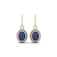 2.00 cts forme ovale bleu saphire 925 argent sterling concepteur dangle fil femmes boucles d'oreilles, vermeil or rose