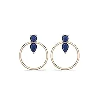 1.68 cts bleu saphire cercle ouvert 925 argent sterling boucles d'oreilles minimalistes grands clous ronds, vermeil or rose