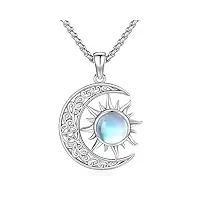 eusense soleil lune collier en argent sterling 925 pendentif pierre de lune chaîne bijoux cadeau pour dames femmes filles