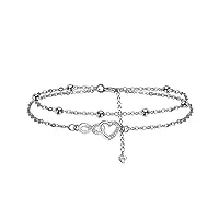 micory bracelet infini femme argent sterling 925 en symbole infini avec réglable zircone bracelets coeur pour maman femmes filles bijoux cadeau (17+ 4cm)