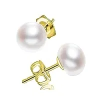 boucles d'oreilles perles pour femme en argent 925 plaqué or: 11mm boucles d'oreilles en perles d'eau douce blanches - boucles d'oreilles en perles de culture
