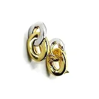 boucles d'oreilles en or jaune et blanc, 18k, 750, double ovale alternÉe, rechisÉes, 13 mm, or, pas de gemme