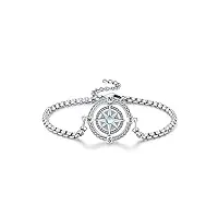 yueyuan bracelet boussole pour femme en argent sterling 925 - pendentif boussole maritime - chaîne inspirante - pour hommes et femmes - boussole - cadeaux de bijoux, argent sterling, cristal