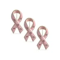 ensemble de 3 broches de soutien au ruban rose de sensibilisation et de prévention de l'Émail À accents de cristal pour les survivantes du cancer du sein pour les femmes plaqué or argenté