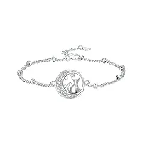 arrebol bracelet chat femme argent sterling 925 bracelet pendentif lune chat cadeaux pour femmes/mère/épouse/fille - réglable(16cm+4)