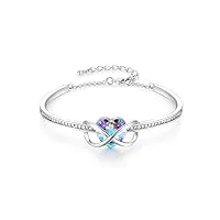 bracelets argent plaqué amour coeur cristal bracelet pour femmes filles bijoux anniversaire fête des mères saint valentin cadeaux pour maman elle (purple)