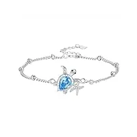 hifeeled bracelet tortue argent 925 femmes bracelet étoile de mer pendentif avec zirconium pour femmes filles epouse cadeaux originaux -réglable(16cm+4)