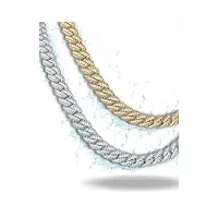 ventr chaîne cubaine glacée de 11 mm | chaîne en acier inoxydable 304 durable avec diamant pour homme | (40,6 à 61 cm) collier diamant étanche en or blanc | chaîne ras du cou pour homme – chaîne