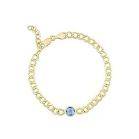 bracelet gourmette en or jaune 14 carats avec topaze bleue ronde de 6 mm avec fermoir mousqueton et extension de 3 cm, métal, topaze