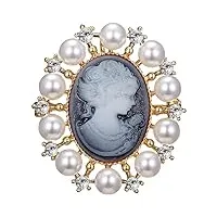 broche for femme, broches antique couleur or vintage simulé perle broche broches femme bijoux reine camée broches strass for femmes broches de noël for femmes (metal color : gray) (style : gray_one s