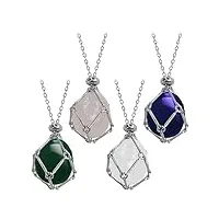 lot de 4 colliers porte-pierres de cristal, collier support en cristal en métal, collier réglable en forme de cage en cristal creux, pierres de cristal remplaçables pour pendentif en pierre à faire