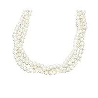 collier en or jaune 14 carats avec fermoir multi-rangs de 6 à 7 mm de perles de culture d'eau douce blanches à 3 rangs, bijoux cadeaux pour femme – 53 cm, or jaune