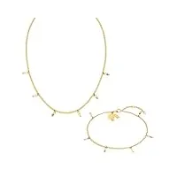 purelei® anuenue parure de bijoux pour femme en acier inoxydable durable avec collier et chaîne de cheville avec perles colorées, acier inoxydable