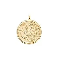tata gisèle pendentif rond en plaqué or 18 carats - médaille avec motif colombe et rameau d'olivier - gravure incluse au verso - emballage cadeau