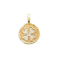 tata gisèle pendentif rond en plaqué or 18 carats - médaille avec motif trèfle a 4 feuilles - oxydes de zirconium - emballage cadeau