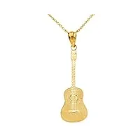 joyara collier pendentif guitare acoustique musical rock band en or massif 9 carats (jaune/rose/blanc) (longueur de chaîne disponible 40 cm – 45 cm – 50 cm – 55 cm) 45 cm